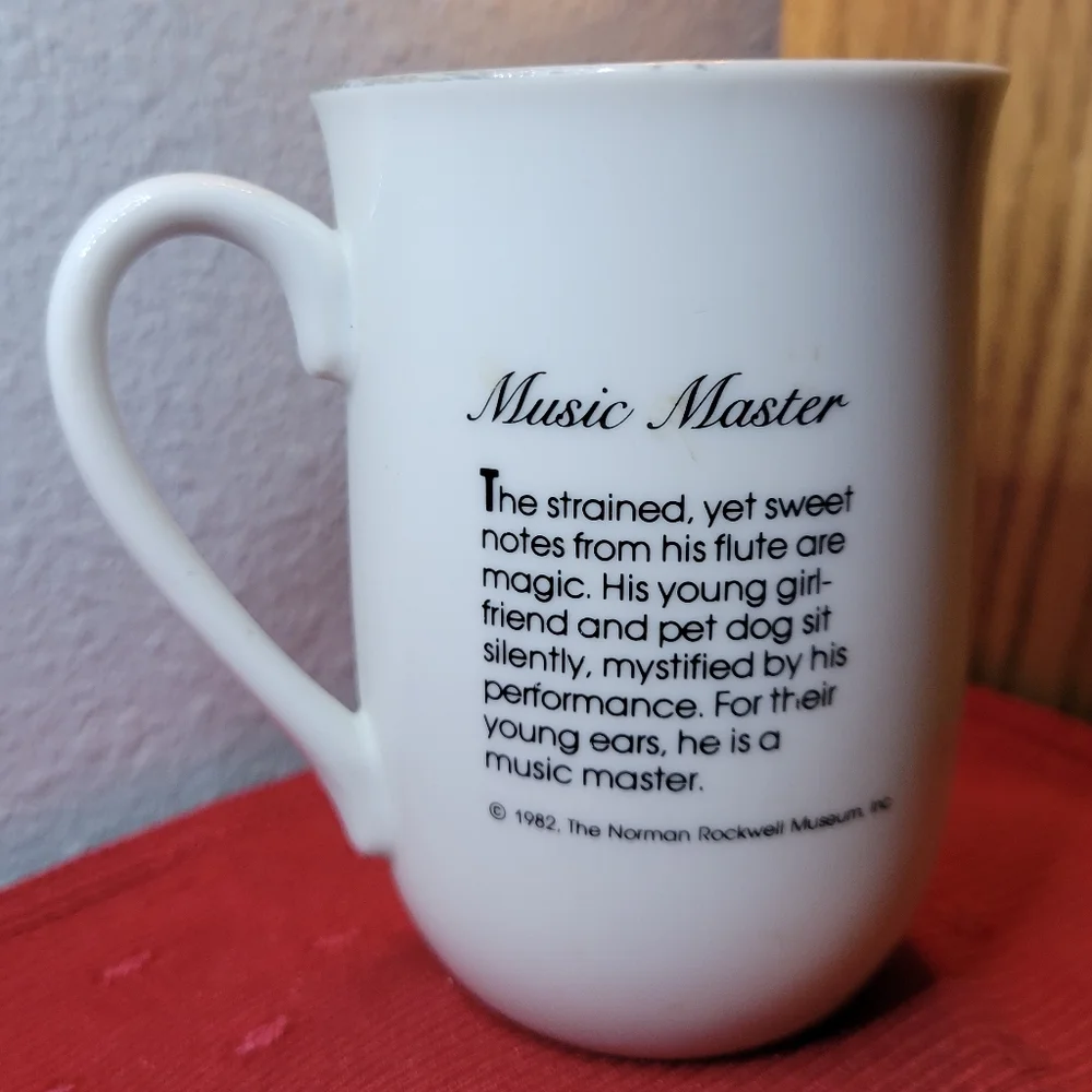 1 Vtg '82 Norman Rockwell Museum Cup Boy Girlfriend Puppy Music Master Gold Trim